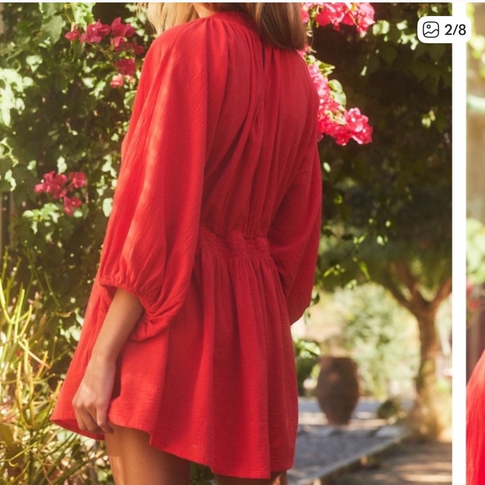 Free people Women's Red V-Neck Mini dress size XS - Picture 6 of 6